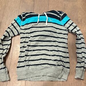 Nike Women's Gray and Blue Striped Hooded Top